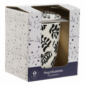 TAZA INFUSIONES PORCELANA CON FILTRO Y TAPA "HOJAS" 340 ML - Imagen 3